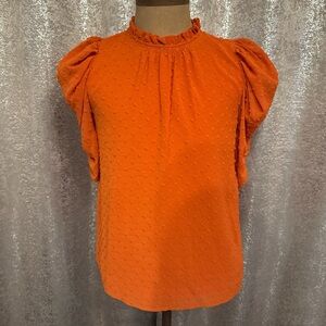 LOFT Vibrant Orange Ruffled Blouse